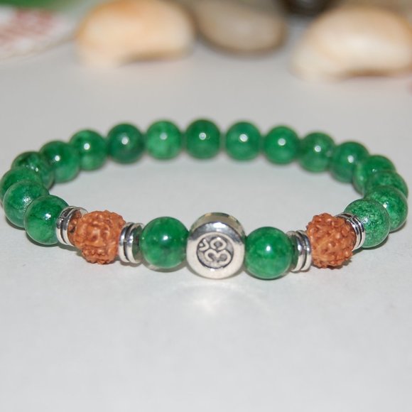Om Bracelet,Jade Bracelet,Om Jade Bracelet,Yoga Jade Bracelet,8mm Stone Beads - Picture 2 of 3